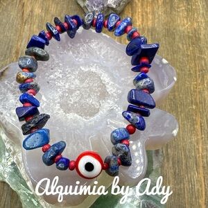 Evil’s eye coral statement lapis lazuli beaded bracelet